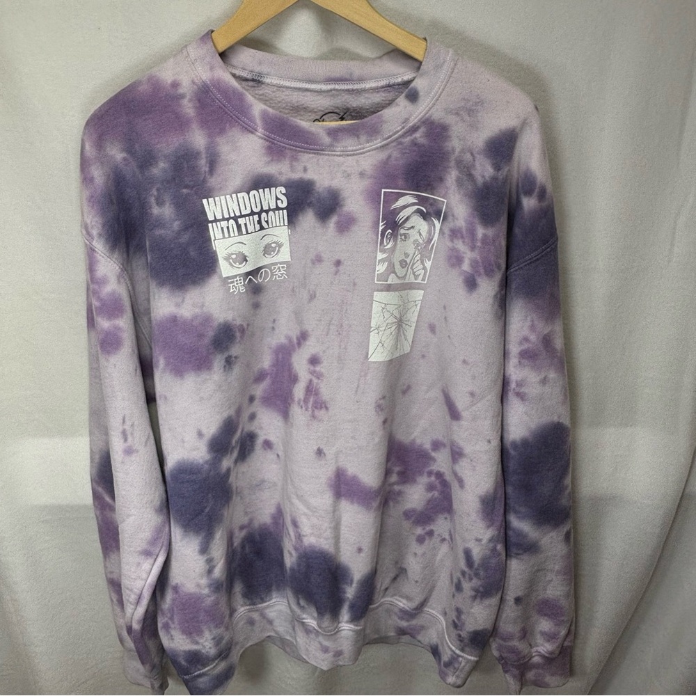 Neon Riot Tie Dye‎ Graphic Sweatshirt Anime Manga Print Purple Medium
